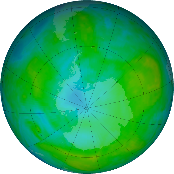 Antarctic ozone map for 15 January 1992